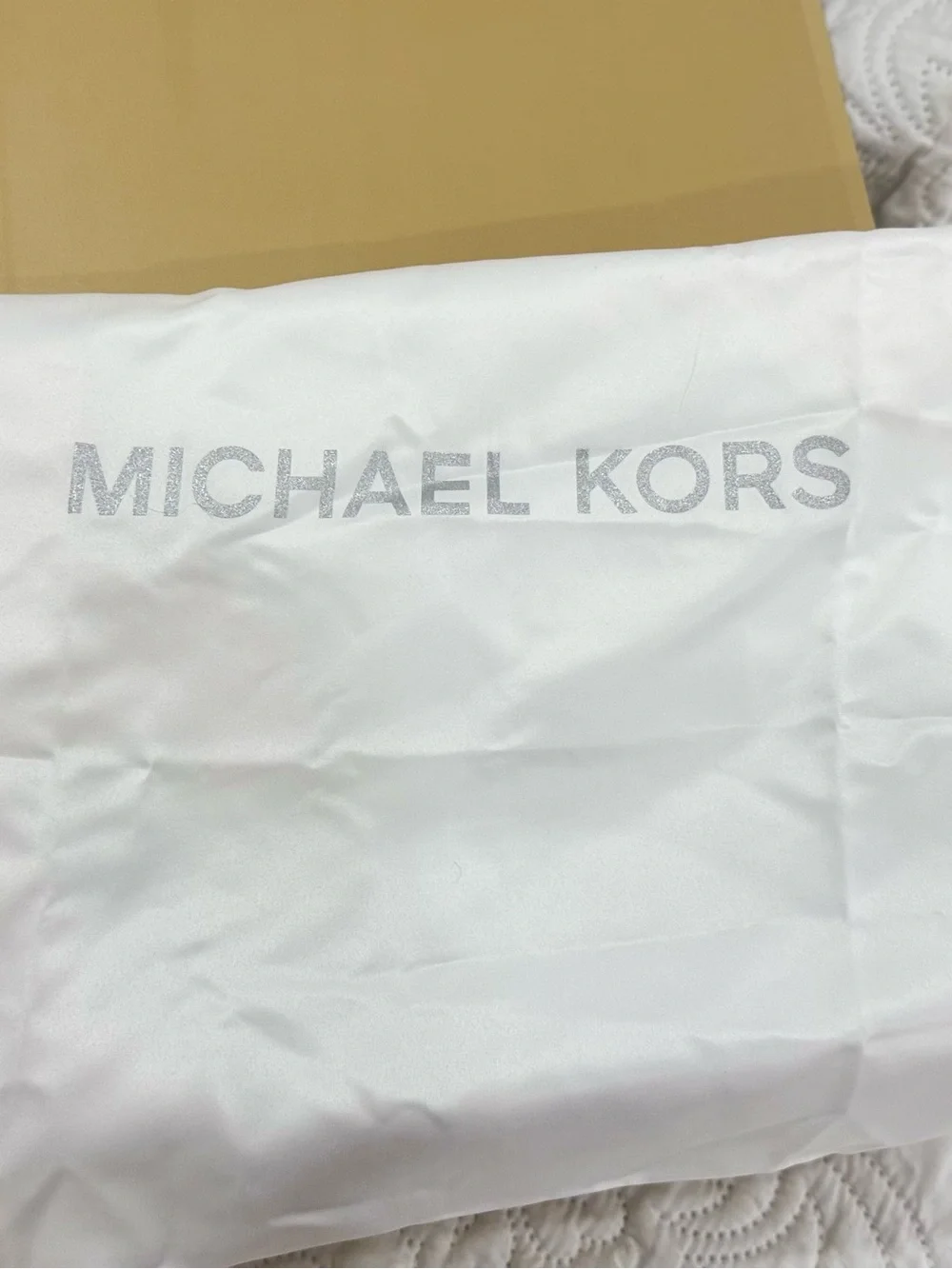 Michael Kors Cream Logo Crossbody with Brown Strap